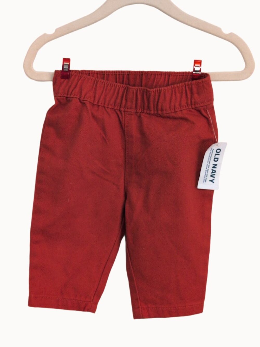 NWT Old Navy Red Elastic Waist Pants Baby 0-3M Back Pocket Pull-On Twill Cotton